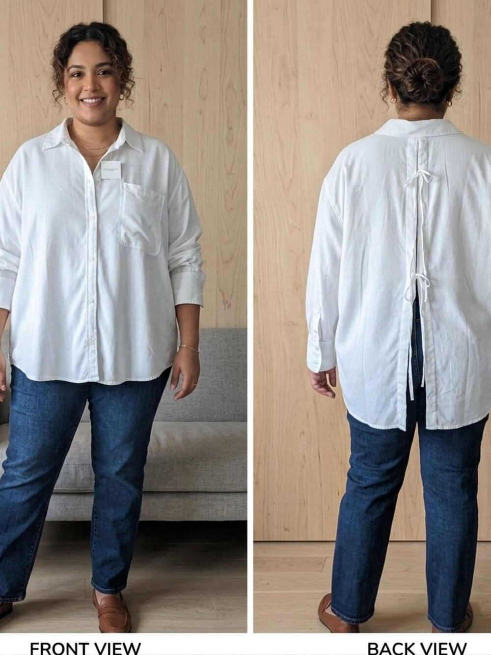 American Eagle White Long-Sleeve Tie-Back Button-Up Shirt - Size XL (NWT)